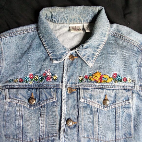 Vintage Disney Winnie The Pooh Denim Jean Jacket Embroidered - Picture 1 of 7